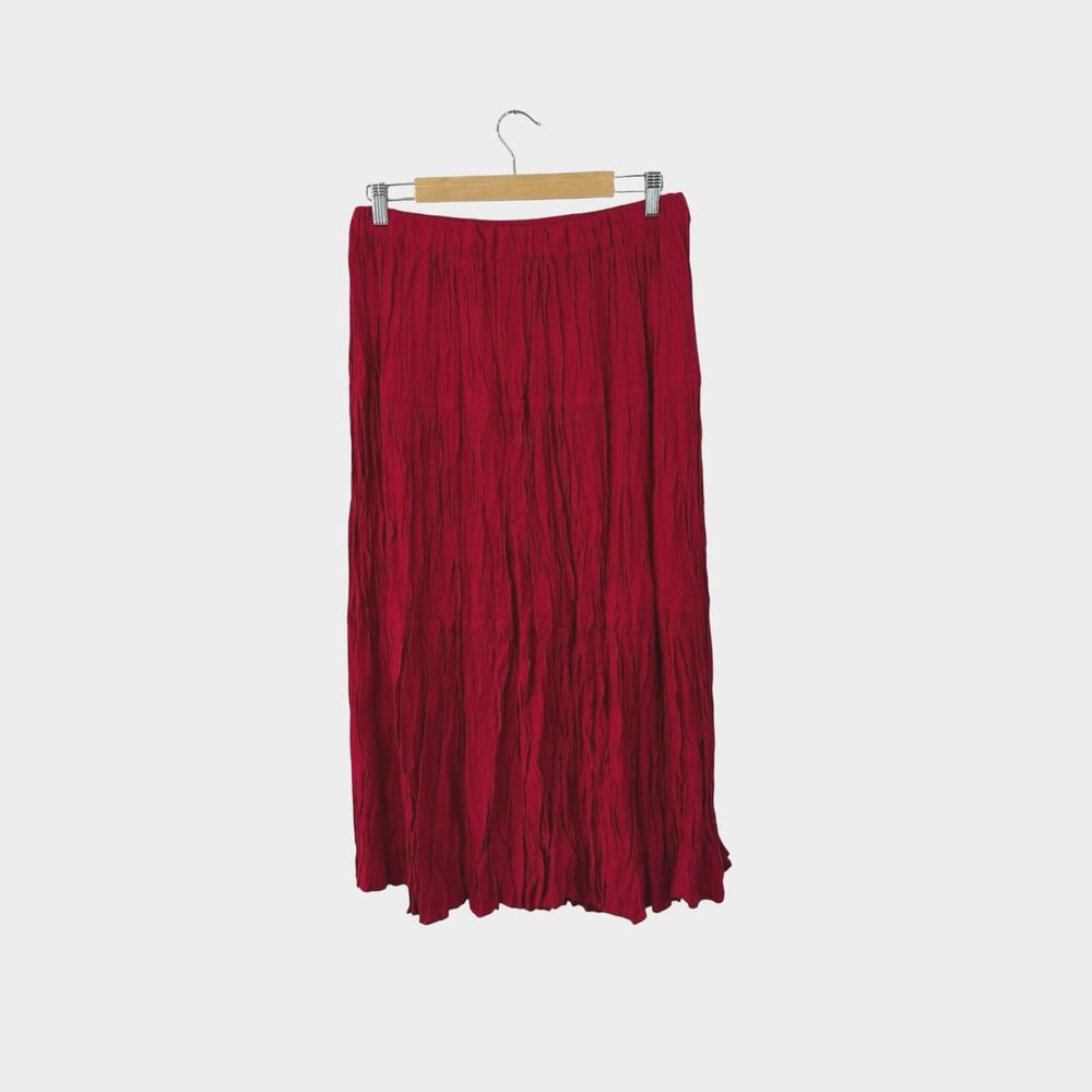 Vintage Ozark Mountain Jean Co Large Red Broomstick Crinkle Skirt Western Womens